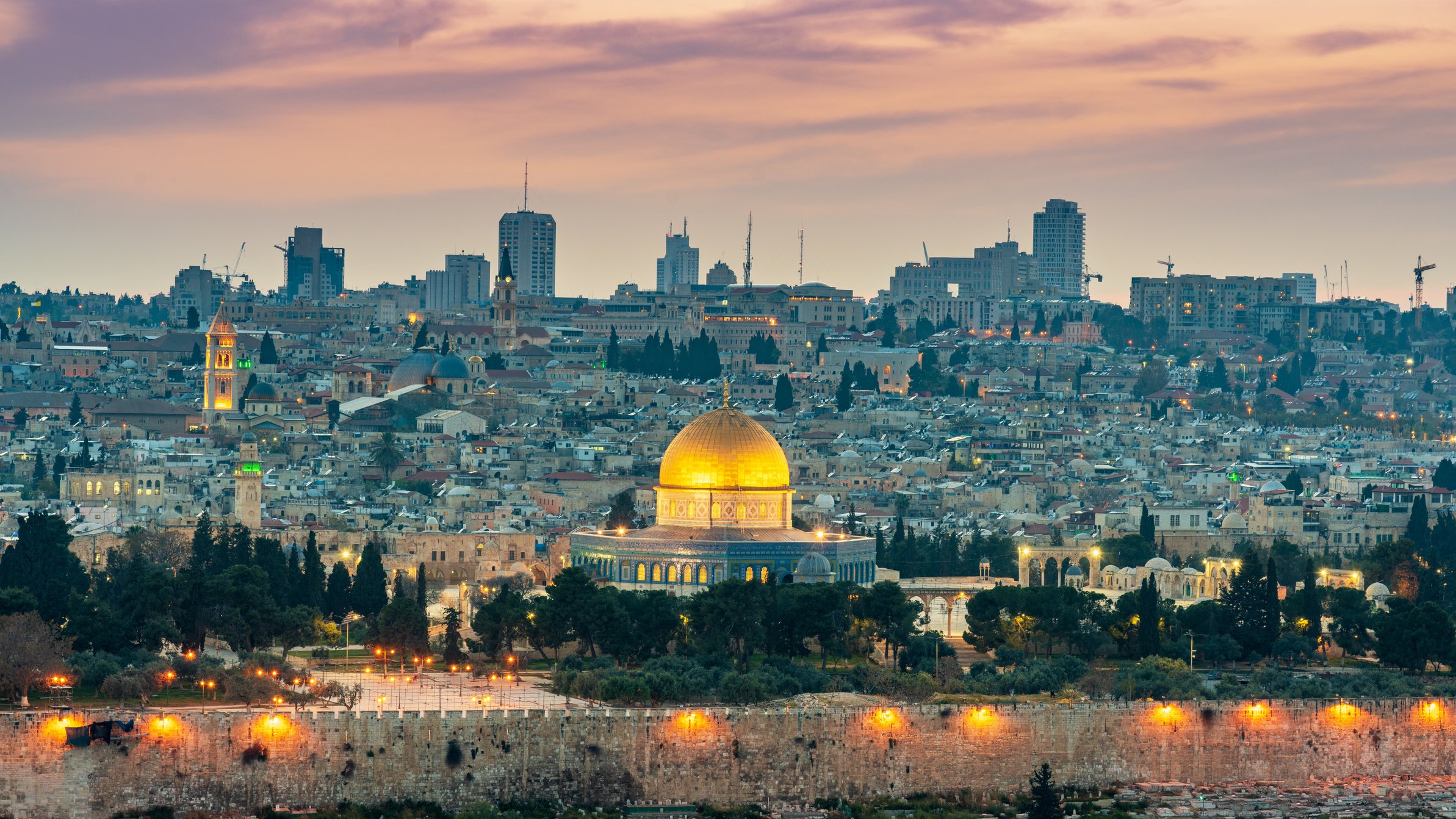 Jerusalem Old Town Sunset Al Aqsa Mosque Panorama